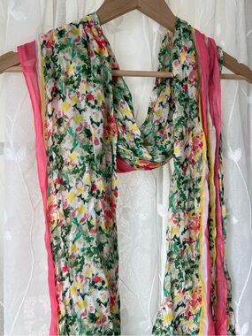 Floral Multicolor Lightweight Scarf - Pink & Green